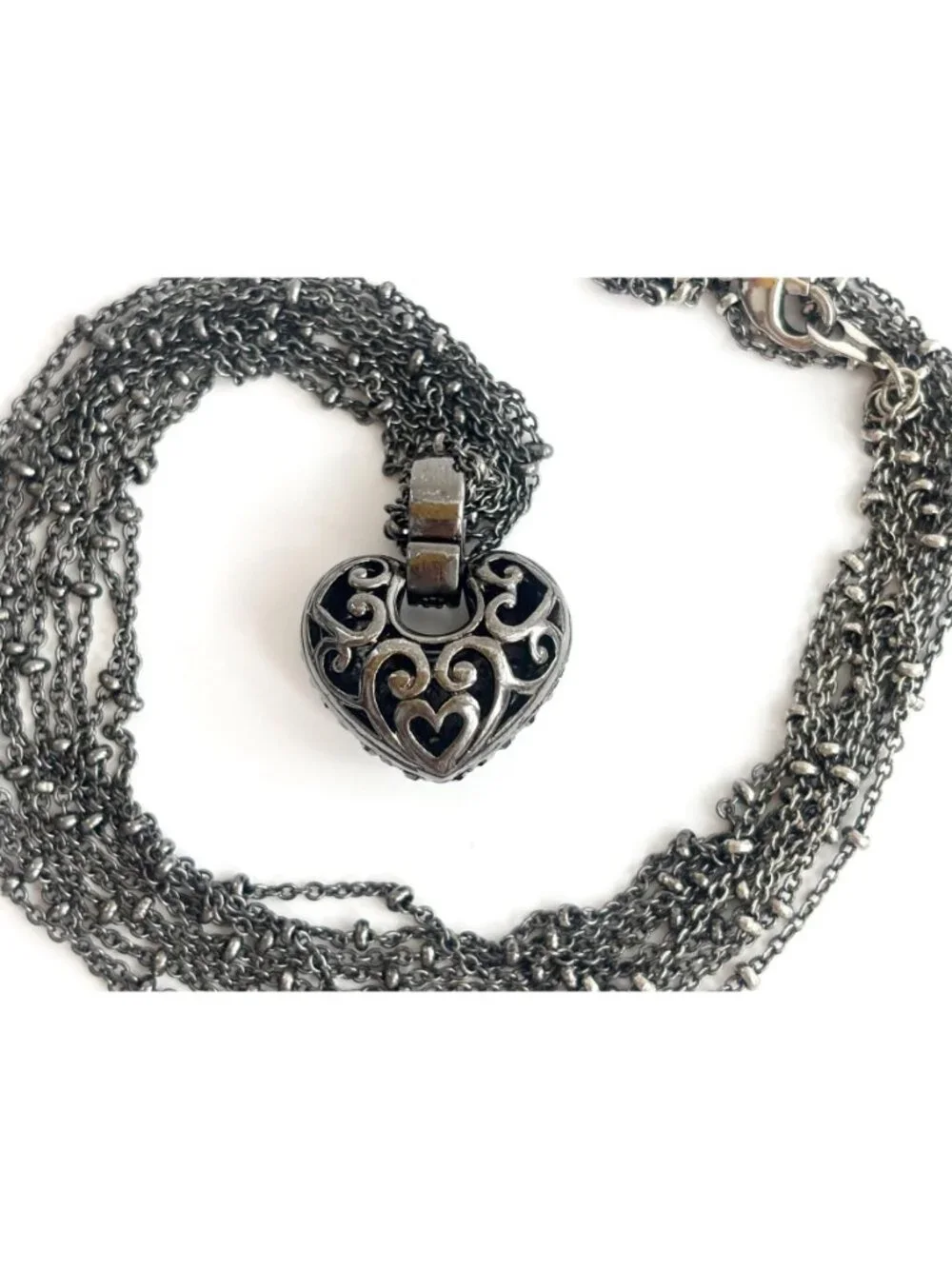 Marcasite Heart Art Nouveau Sterling Silver 925 Vintage Pendant Necklace - 17